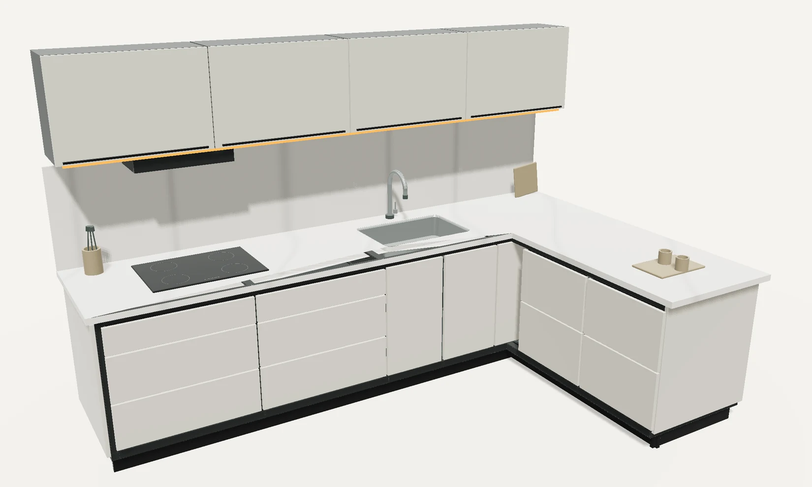 Kitchen with porcelain-coloured fronts